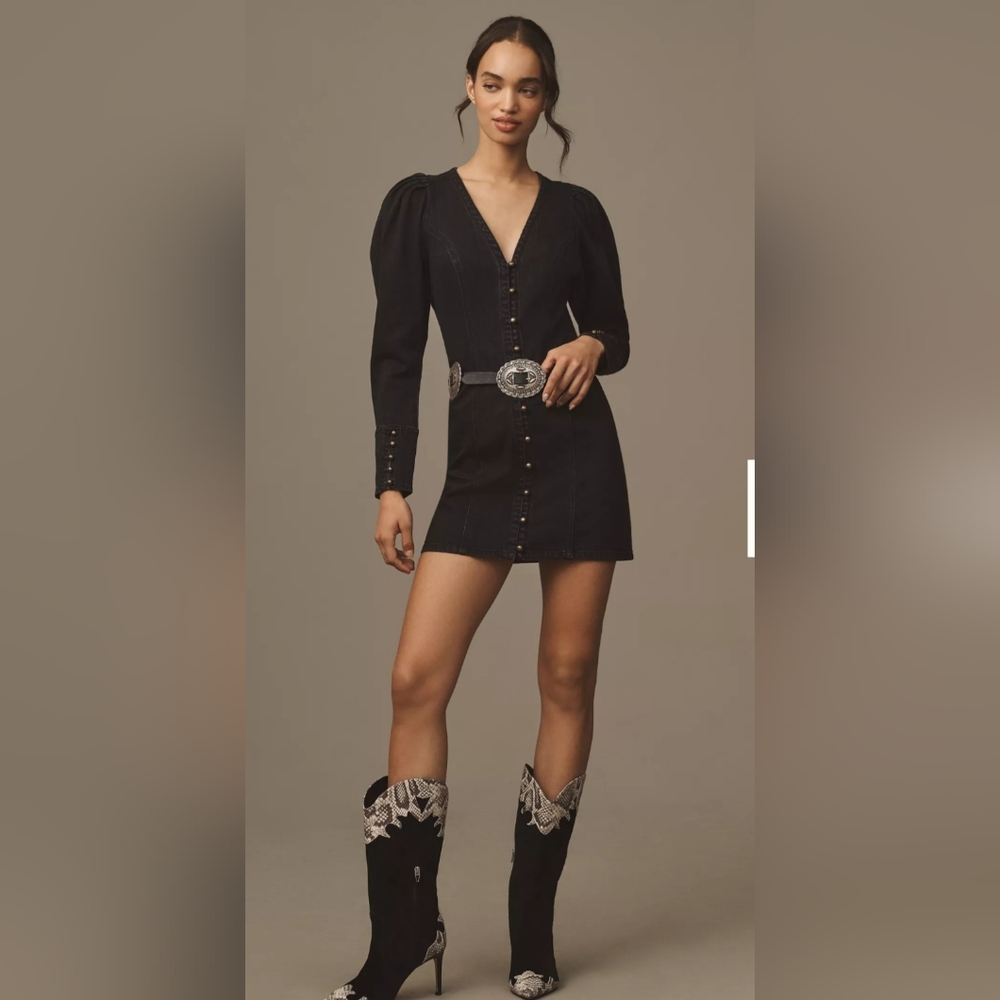 NWT ANTHROPOLOGIE Pilcro Puff-Sleeve Denim Mini Dress Size XL